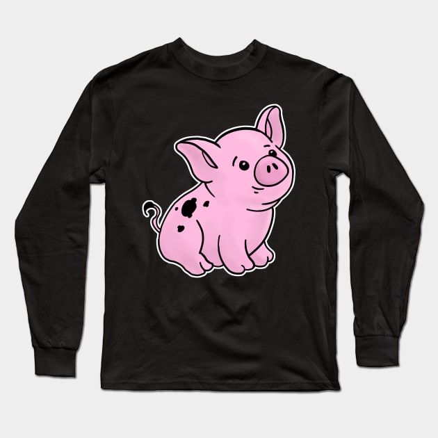 Cute Piglet hand drawn with dirt on the back Long Sleeve T-Shirt by Mesyo